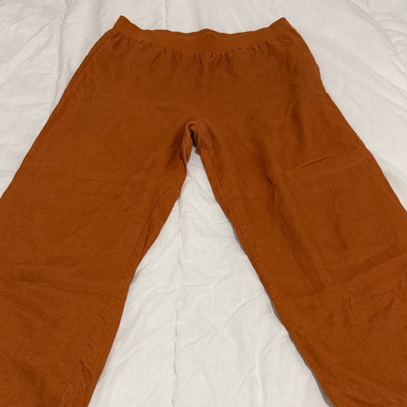 Three Dots Rust Orange Wide Leg Linen Pants - Picture 11 of 16